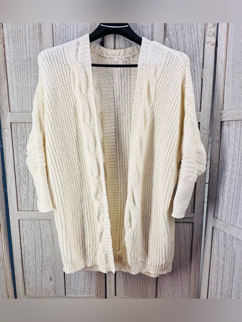 Maurices Cream Cable-Front Open Cardigan